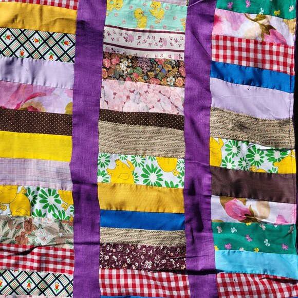 Handmade Patchwork Quilt Home Ec Project With Purple Borders No Batting - Picture 9 of 16